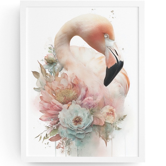 Watercolor Flamingo Wall Art Print, Unframed - Vibrant Tropical Elegance - Picture 1 of 7